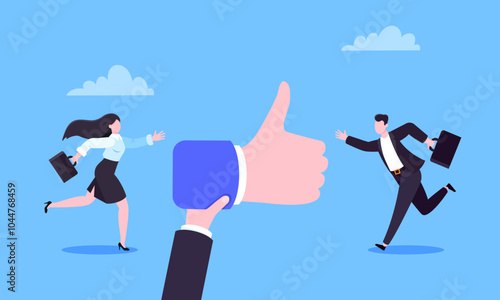 Customer feedback, employee or client satisfaction rating review with good symbols - thumb up business concept vector illustration. Positive feedback and evaluation like concept.