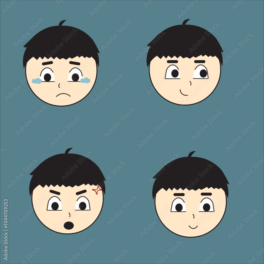 boy's happy,sad and angry expressions illustration boy's happy,sad and angry expressions illustration