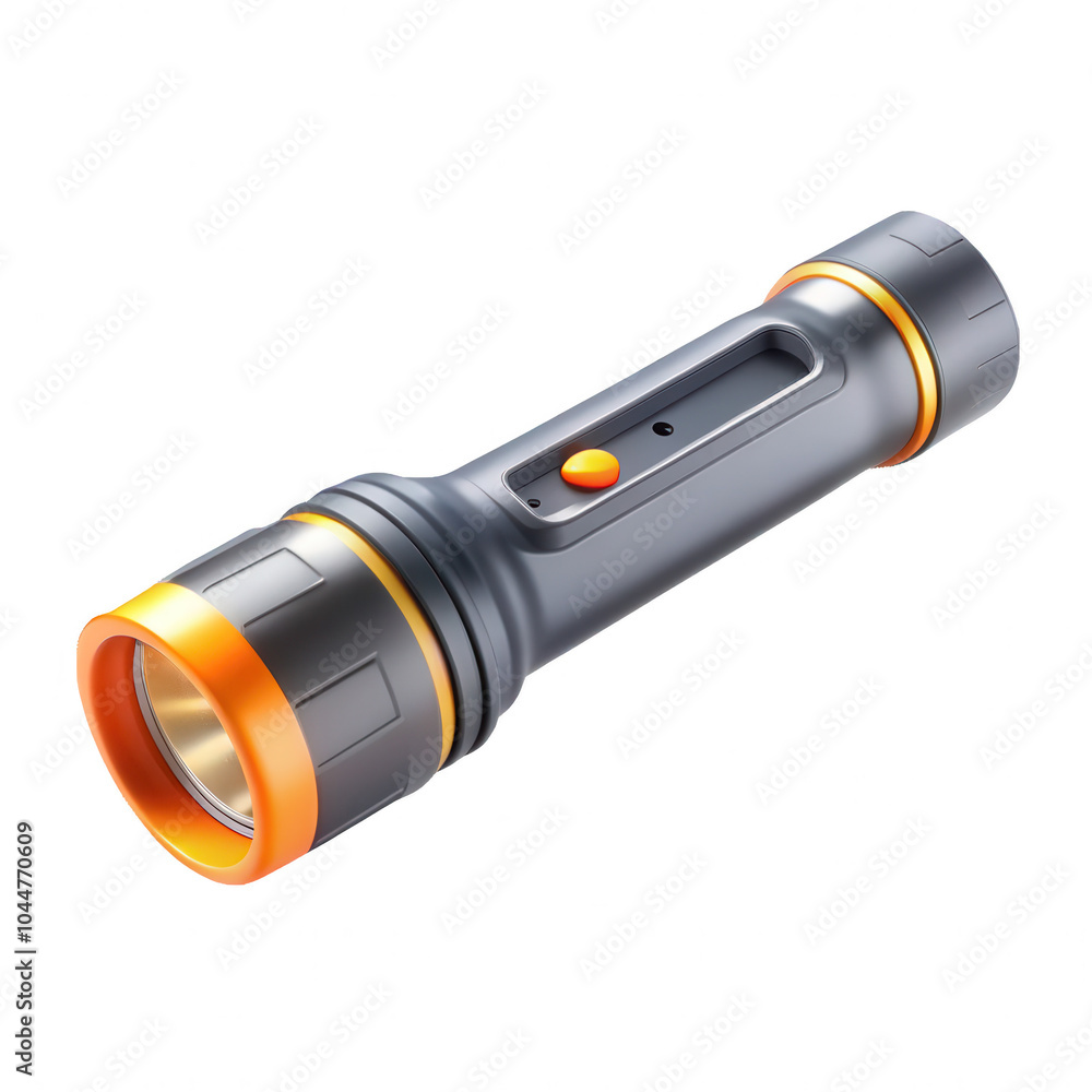 A sleek, modern flashlight featuring a black body with orange accents. Ideal for outdoor adventures or emergencies, emphasizing functionality and style. A sleek, modern flashlight featuring a black body with orange accents. Ideal for outdoor adventures or emergencies, emphasizing functionality and style.