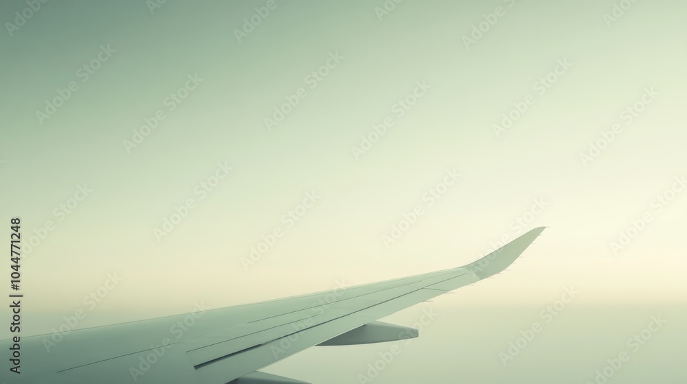 Obraz premium Airplane wing against a cloudy sky, viewed from the window.