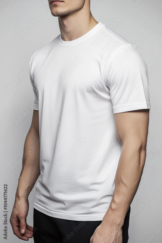 White t-shirt mockup on a clean white backdrop. The perfect blank template White t-shirt mockup on a clean white backdrop. The perfect blank template