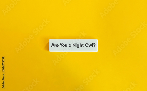 Are You a Night Owl Banner. Chronotype Concept, Peak Performance, Study, Work, Learn. Text on Block Letter Tile on Yellow Background. photo