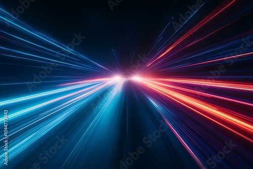 Modern abstract high-speed movement. Colorful dynamic motion on blue background.