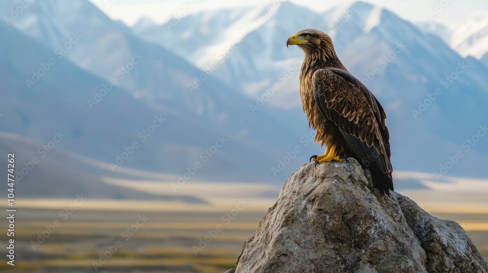 Fototapeta premium Steppe Eagle perched on a rock in its natural environment