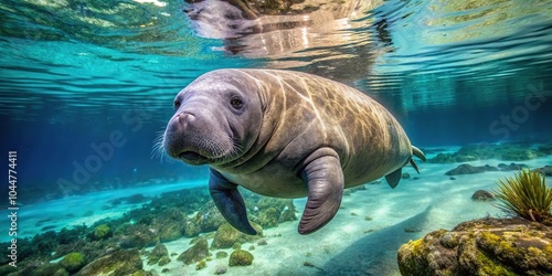 Underwater shot of a West Indian Manatee in Weeki Wachee Springs photo