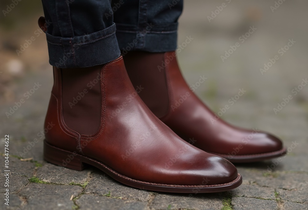 Bordeaux Chelsea Boots with Matching Elastic Panels on Display Bordeaux Chelsea Boots with Matching Elastic Panels on Display