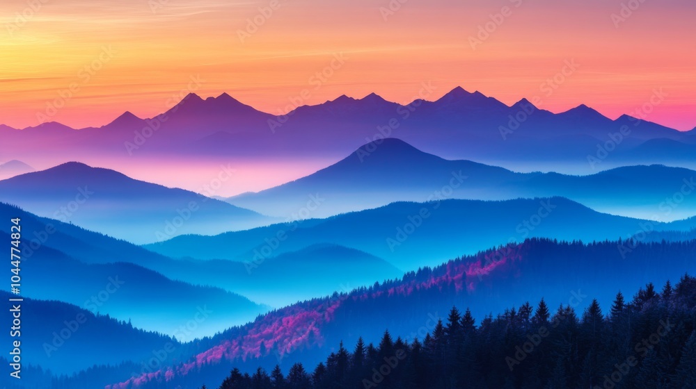 Vibrant Sunrise Over a Majestic Forest Landscape Vibrant Sunrise Over a Majestic Forest Landscape