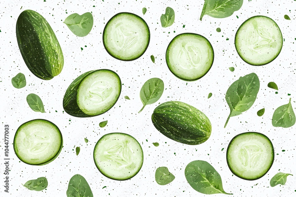 Fresh Cucumber Slices on a White Background Fresh Cucumber Slices on a White Background