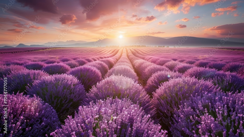 Beautiful view with lavender fields at sunset. Beautiful view with lavender fields at sunset.