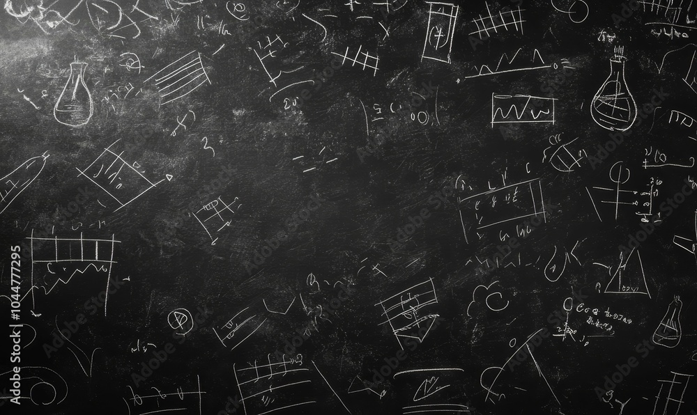 White chalk drawings on a black chalkboard. White chalk drawings on a black chalkboard.