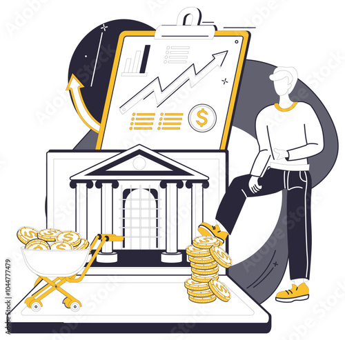 Online loan vector illustration. Economy and technology converge in seamless ballet online loans transactions Online loans, technological backbone digital economys financial infrastructure