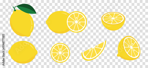 Fresh lemon fruits, collection of vector illustrations
