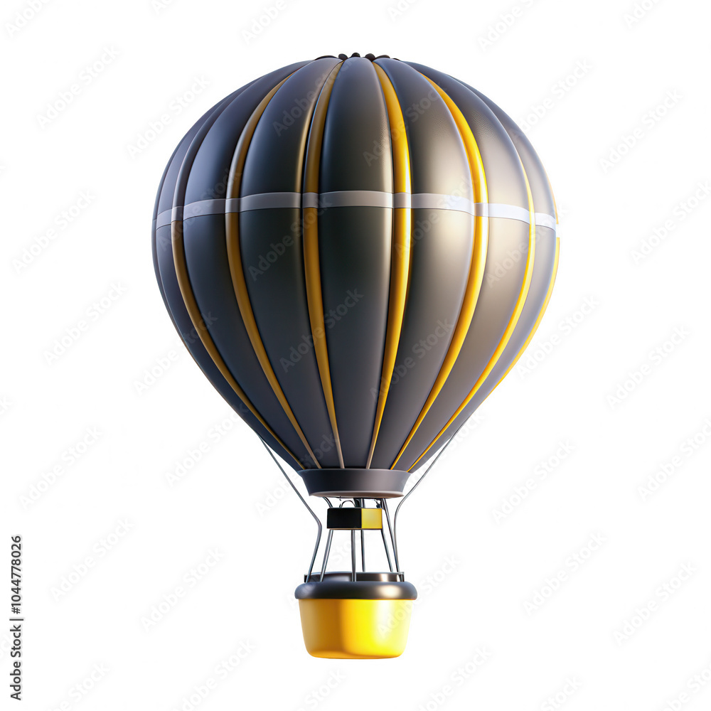 Fototapeta premium A beautifully designed hot air balloon in striking black and yellow colors, set against a transparent background. It's a stunning 3D design.