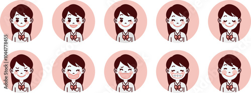 学生・女子高生の表情アイコンセット