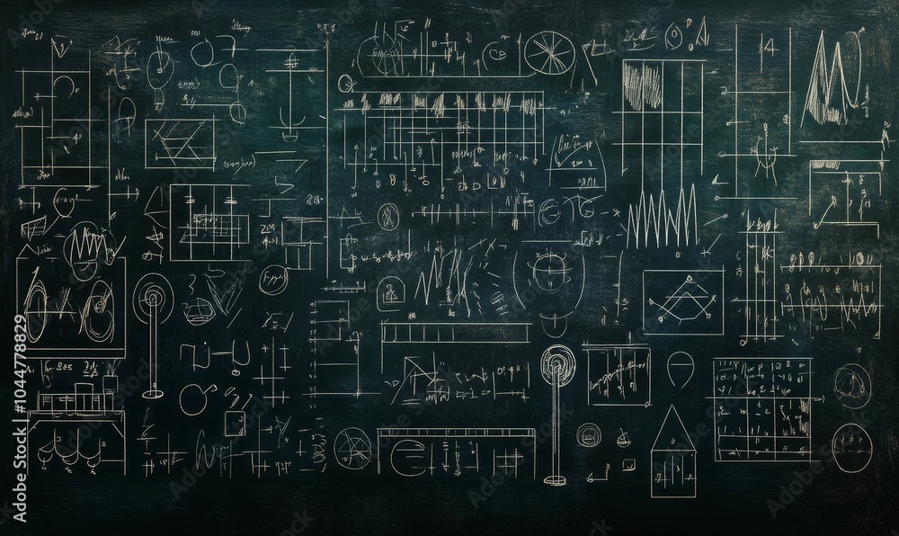 White chalk drawings on a blackboard. White chalk drawings on a blackboard.