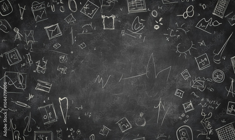 White chalk drawings on a blackboard. White chalk drawings on a blackboard.