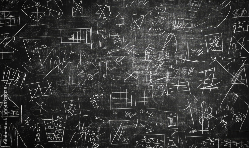 Chalk drawings on a black chalkboard. Chalk drawings on a black chalkboard.
