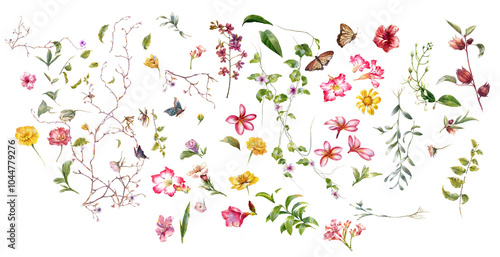 Wallpaper Mural watercolor painting of leaves and flower, on transparent background Torontodigital.ca