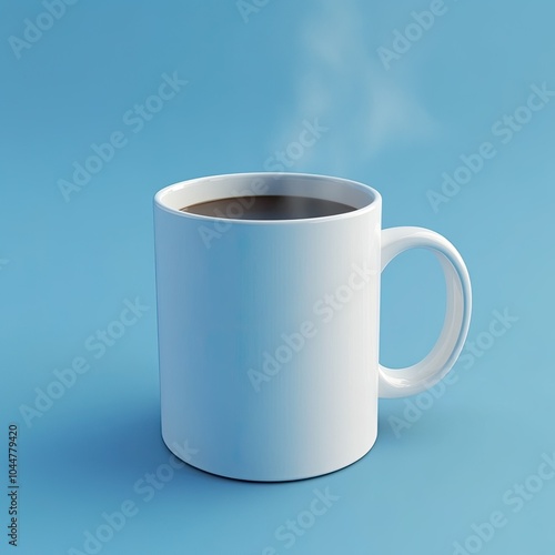 Coffee Break: A simple white mug filled with steaming coffee against a serene blue background. This minimalistic image evokes the quiet comfort of a morning ritual.