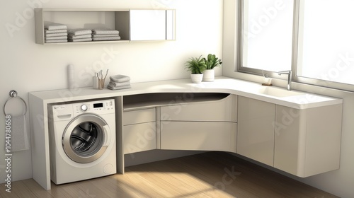 Wallpaper Mural Stylish bathroom corner featuring a washer, built-in cabinets, and a compact sink for a seamless design Torontodigital.ca