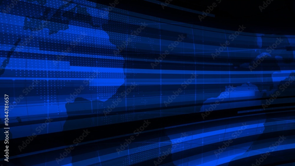 Abstract blue digital background with curved lines and world map. Abstract blue digital background with curved lines and world map.
