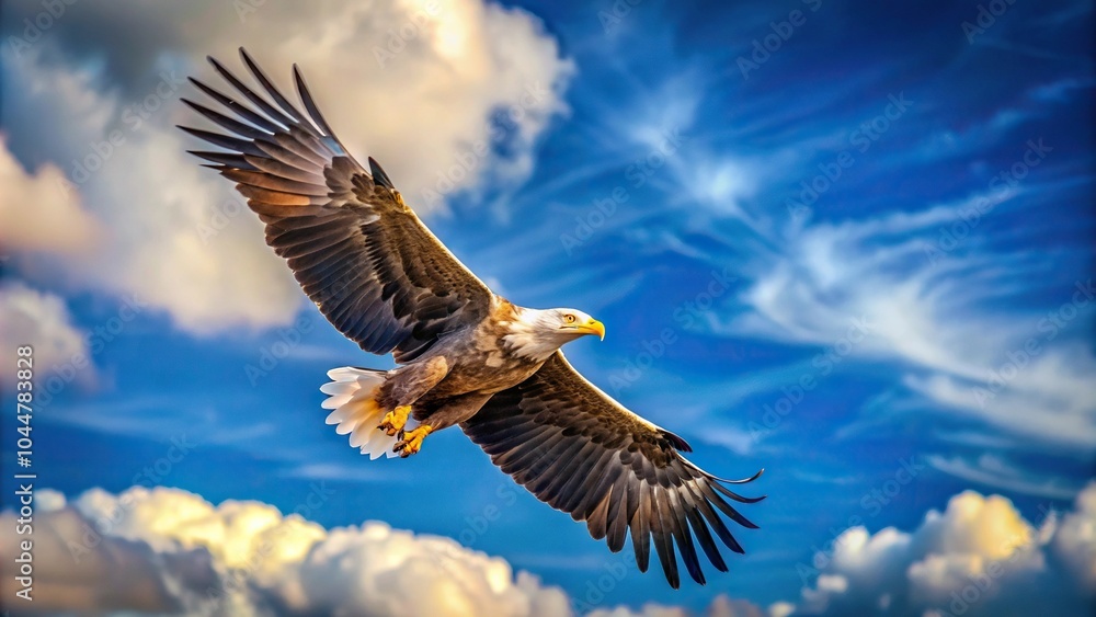 Obraz premium Silhouette of white-tailed eagle flying over blue sky