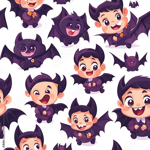 Cute Vampires with Expressions and Toy Bats