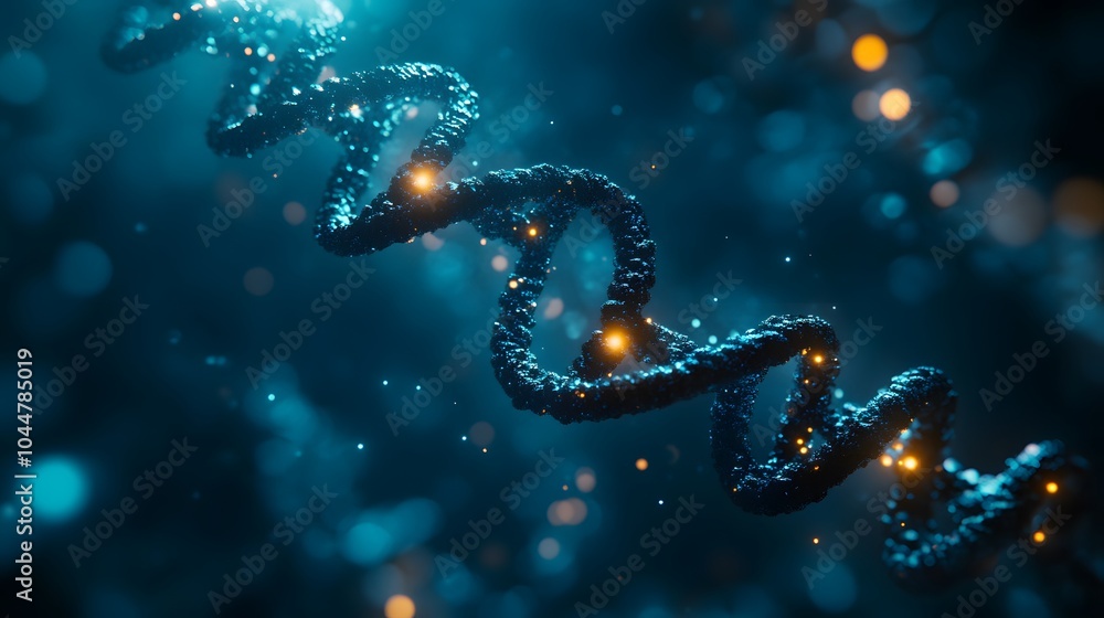 Intricate blue DNA helix swirling in a cosmic environment. Intricate blue DNA helix swirling in a cosmic environment.