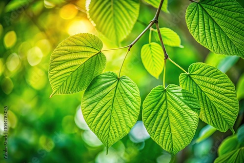 Selective focus shot of big green leaves on a tree branch