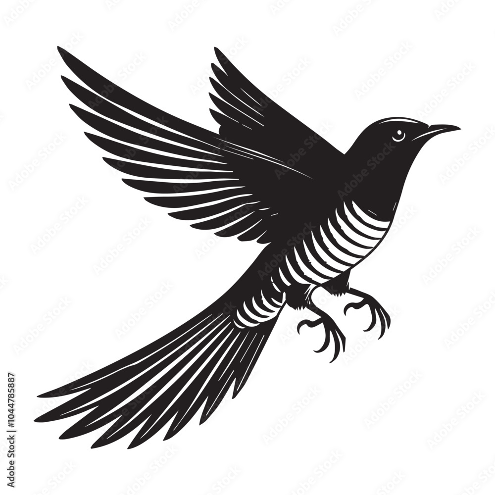 Obraz premium Common cuckoo silhouette Design - Common cuckoo vector illustration in black and white