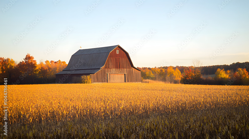 A historic barn set against a backdrop of golden fields and a clear blue sky, perfect for Thanksgiving. A historic barn set against a backdrop of golden fields and a clear blue sky, perfect for Thanksgiving.