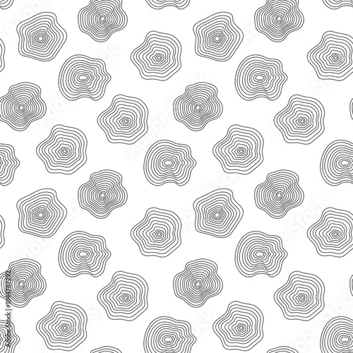 Doodle distorted circles seamless pattern. Tree rings, wood age. Wavy curve. Vector simple design	