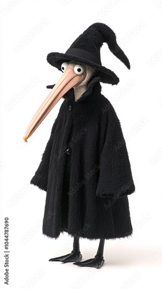 Explore the enchanting design of a whimsical witch character featuring a long beak black coat and hat perfect for animation storytelling and creative projects Explore the enchanting design of a whimsical witch character featuring a long beak black coat and hat perfect for animation storytelling and creative projects