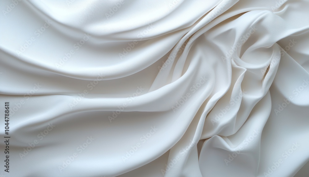Obraz premium A beautifully arranged white fabric draped elegantly in a studio setting, showcasing smooth textures and subtle folds perfect for background use in various designs.