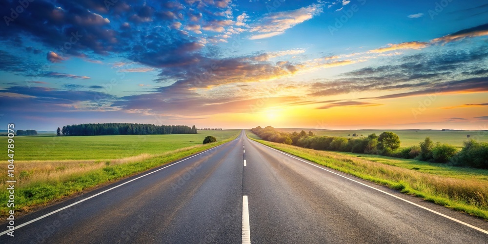 Naklejka premium Serene highway in countryside under blue sky