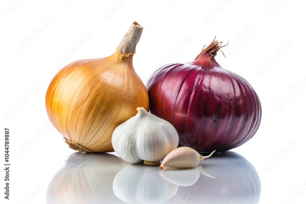 Fototapeta premium Silhouette onion garlic isolated white background