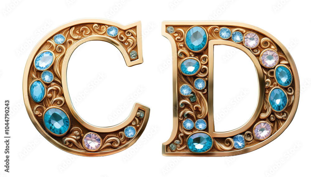 jewel texture letters C D isolated on white background luxurious typography jewel texture letters C D isolated on white background luxurious typography