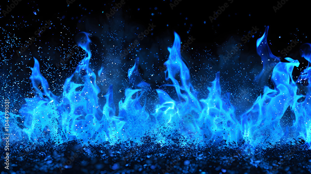 Fire blue embers particles over black background. fire blue embers background. Abstract dark glitter fire blue particles lights. bonfire in motion blur. Fire blue embers particles over black background. fire blue embers background. Abstract dark glitter fire blue particles lights. bonfire in motion blur.