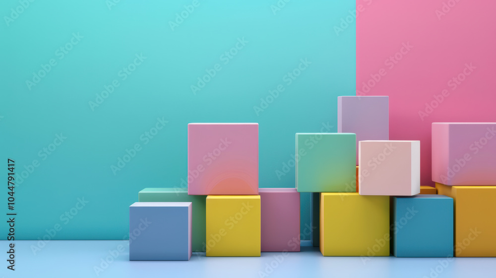 Obraz premium Colorful blocks arranged in playful manner against vibrant background, creating cheerful and creative atmosphere. combination of pastel and bright colors adds fun element to scene