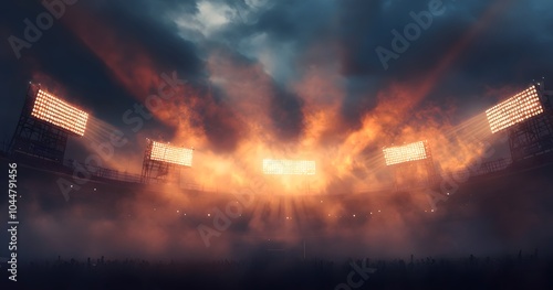 Stadium Lights Illuminating a Crowd in Smoky Atmosphere photo