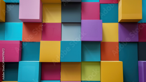 Colorful blocks create vibrant and creative business concept backdrop, showcasing mix of bright hues and geometric patterns that inspire innovation and collaboration