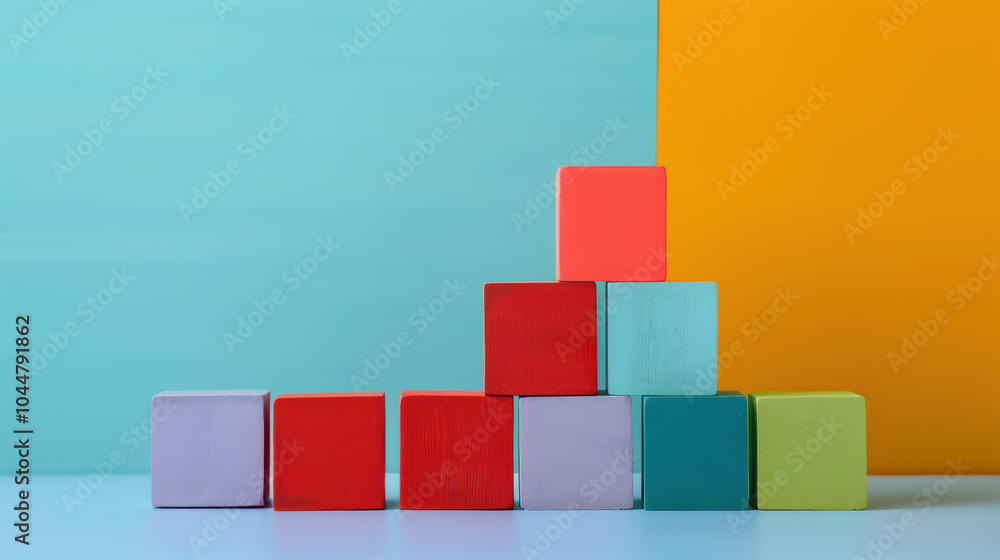 Colorful blocks arranged in creative stack against vibrant background, showcasing playful and artistic business concept. bright colors evoke sense of innovation and creativity Colorful blocks arranged in creative stack against vibrant background, showcasing playful and artistic business concept. bright colors evoke sense of innovation and creativity