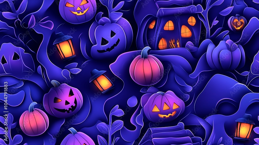 Spooky Haunted House Seamless Pattern Design Spooky Haunted House Seamless Pattern Design