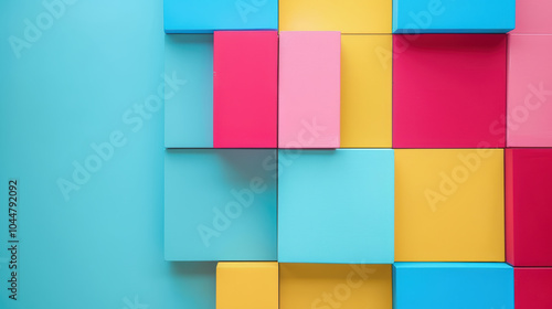 Colorful blocks arranged in vibrant pattern create lively and creative atmosphere, perfect for inspiring innovative ideas and artistic expression