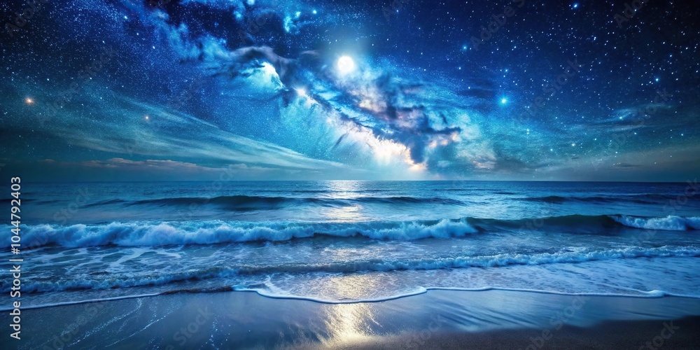 serene night ocean scene with gentle waves and starry sky serene night ocean scene with gentle waves and starry sky