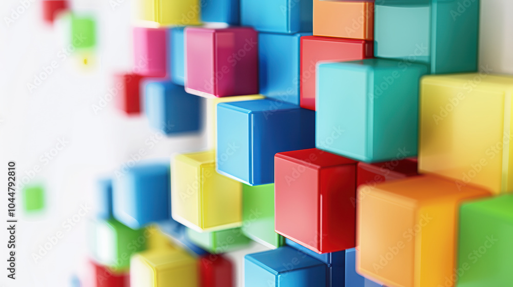 Obraz premium Colorful blocks arranged in creative pattern, showcasing vibrant hues of red, blue, green, yellow, and pink. This represents playful and imaginative business concept