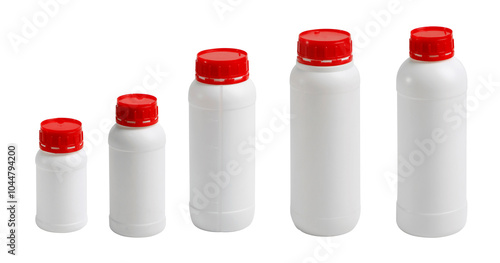 Plastic bottle without label on white background . different sizes