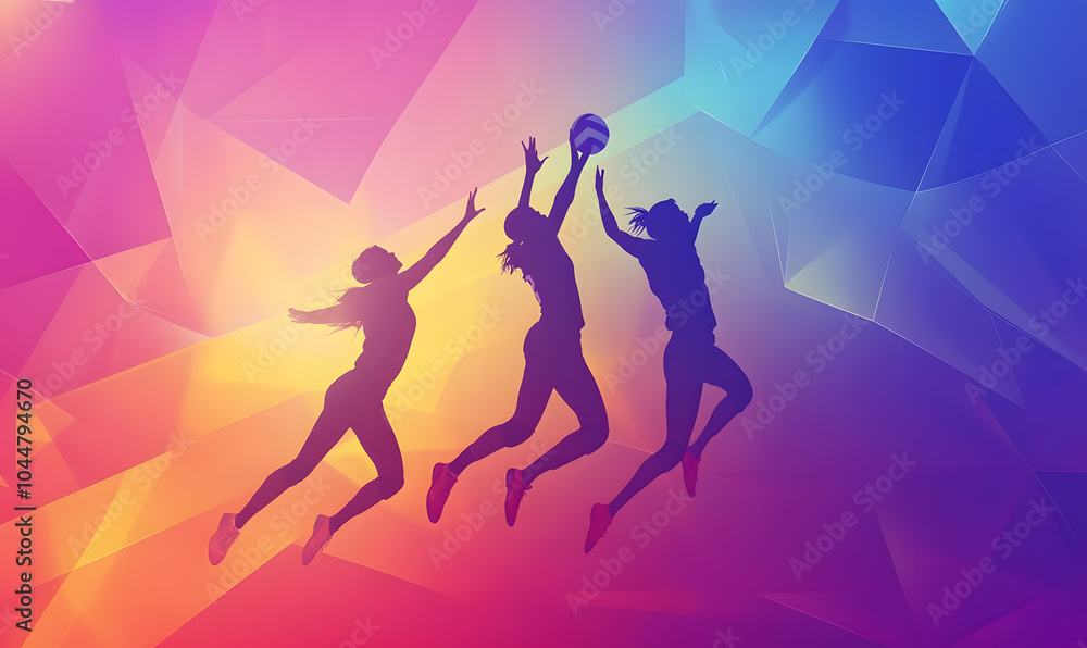 Dynamic Volleyball Action with Neon Lights and Abstract Geometric Patterns for Futuristic Sports Branding Dynamic Volleyball Action with Neon Lights and Abstract Geometric Patterns for Futuristic Sports Branding