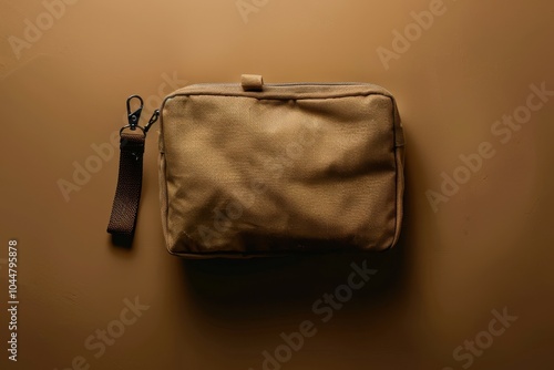 Brown fabric pouch on a neutral background photo