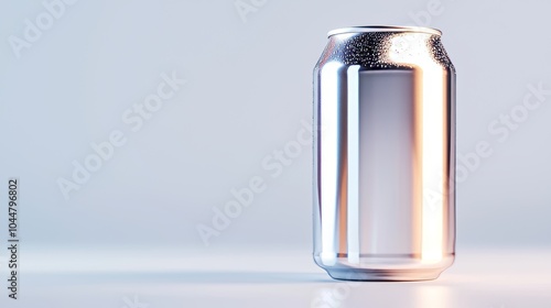 A 330 ml aluminum soda can, glossy metallic finish reflecting light gently, centered on a pure white background, clean and modern look with soft shadows